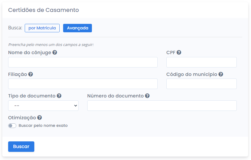 Busca de certidões de casamento