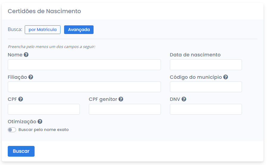 Busca de certidões de nascimento