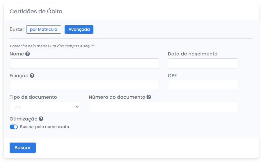 Busca de certidões de óbito